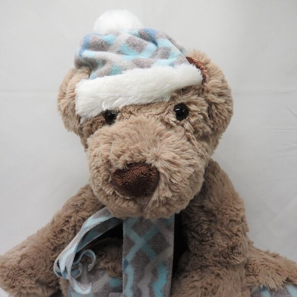 GENTLE TREASURES Winter Gray Plush Puppy Dog Beanie Hat Scarf Stuffed Animal - Picture 10 of 12